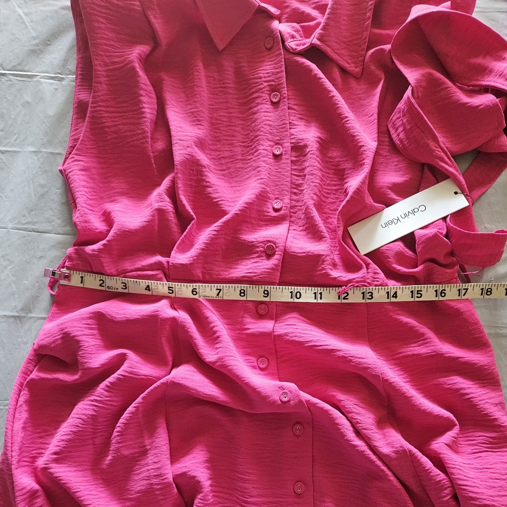 Calvin Klein Hibiscus Pink Sleeveless Button-Down Midi Dress Size 14 NWT - Picture 5 of 15